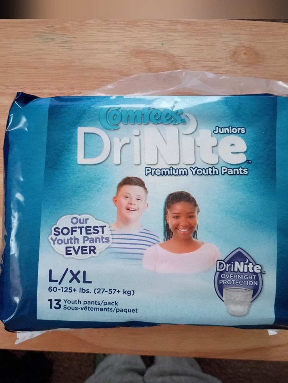 Comfees DriNite Premium Youth Pants S/M and  L/XL - Blue Packaging.